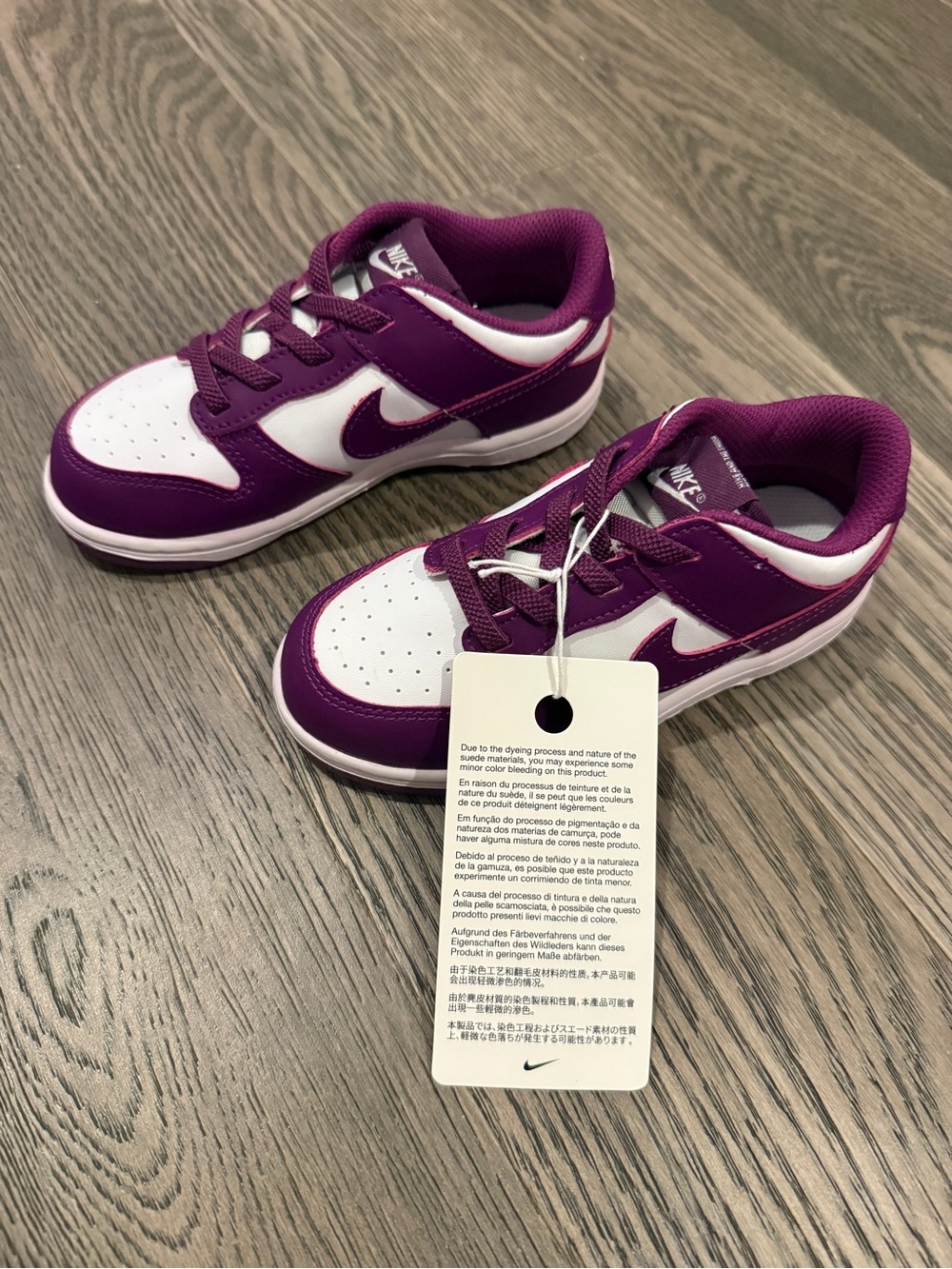 Nike Kids Purple and White Low-Top Dunk Sneakers with Swoosh